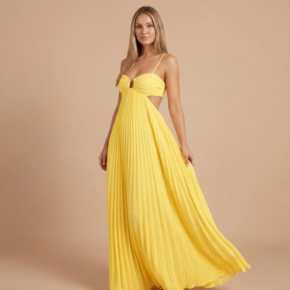 Women's Wedding Guest Pleated Halter Maxi Dress