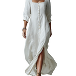 Timeless Square-Neck Linen Button-Front Maxi Dress