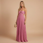 Women's Wedding Guest Pleated Halter Maxi Dress