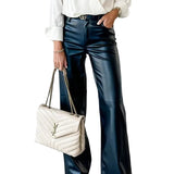 Margovil Pocketed Straight Wide Leg Faux Leather Pants