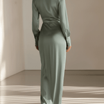 VESTIDO CAMISERO MAXI DE SATÉN VERDE - VALERINA MARBELLA