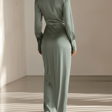 VESTIDO CAMISERO MAXI DE SATÉN VERDE - VALERINA MARBELLA