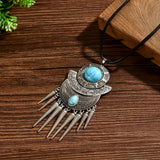 COLLAR BOHEMIO POINTE POMPON DESIGN TURQUESA COLGANTE