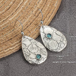 PENDIENTES RÉTRO SCULPTÉ FLEURS GOTA FORME TURQUESA PIERRE PRECIOSA CROCHET