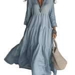 VESTIDO MAXI BOHO DE CAPAS EN AZUL SUAVE LAVADO - VALERINA MARBELLA