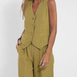 Conjunto casual de algodão com colete e calça