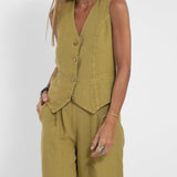 Conjunto casual de algodão com colete e calça