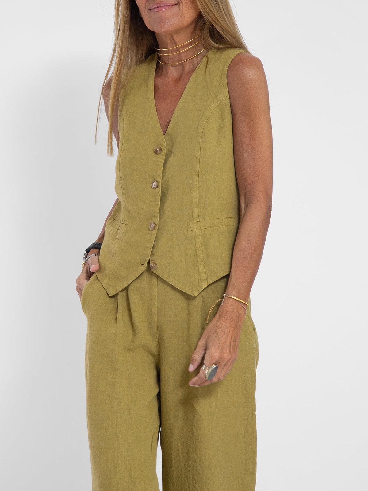 Conjunto casual de algodão com colete e calça