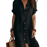 Modern Boho Effortless Black Linen Relaxed Midi Dress