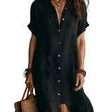 Modern Boho Effortless Black Linen Relaxed Midi Dress