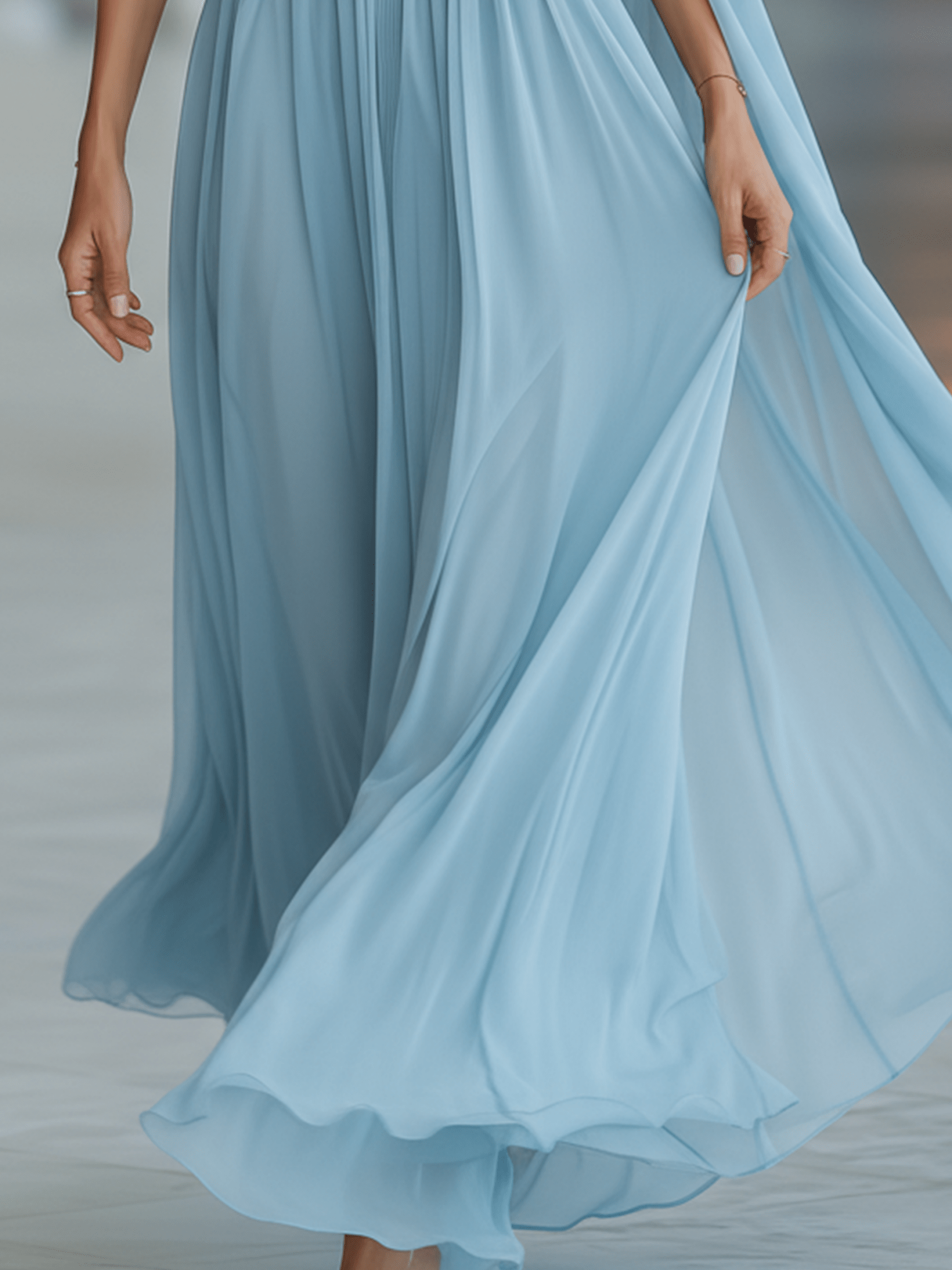 VESTIDO MAXI DE GASA AZUL CLARO DE UN SOLO HOMBRO - VALERINA MARBELLA