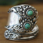 ANILLO VINTAGE FLORAL TURQUESA LARGE SORTIJA PLATA