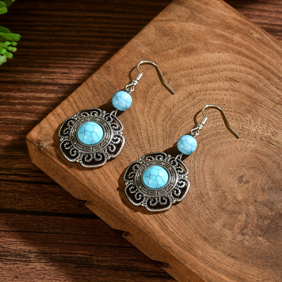 PENDIENTES VINTAGE BOHEMIO IMITATION TURQUESA FLOR GOTA