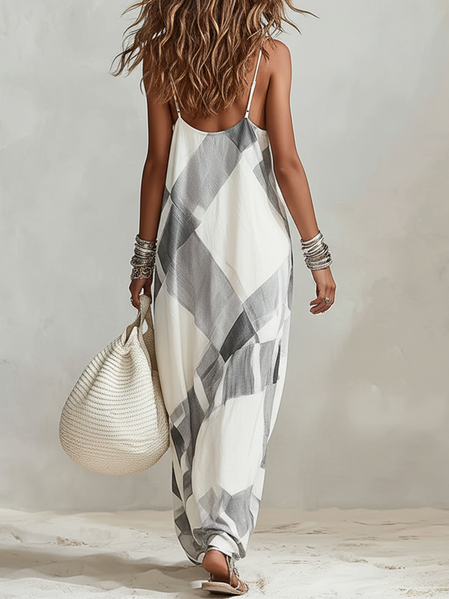 Black And White Checkered Loose-fitting Dress