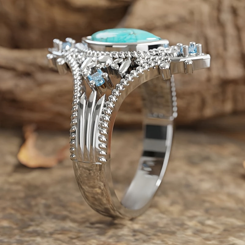 ANILLO BOHEMIO RÉTRO STYLE AZUL CRISTAL INCRUSTÉ TURQUESA