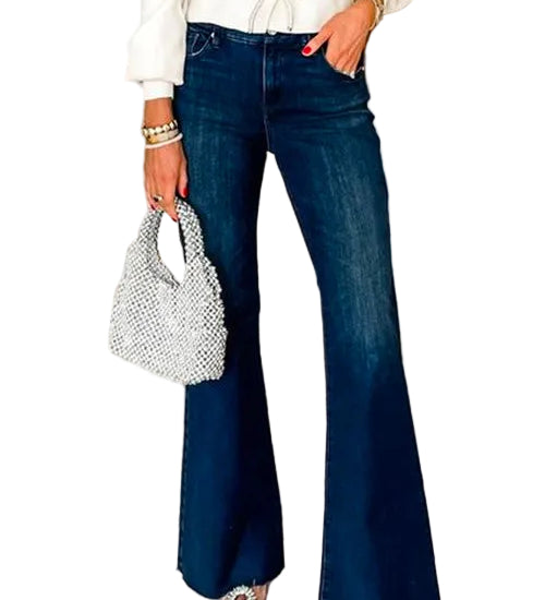 Margovil Raw Hem Flare Bottoms Denim Pants