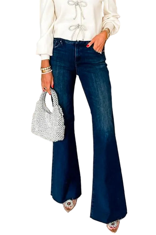 Margovil Raw Hem Flare Bottoms Denim Pants