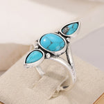 ANILLO BOHEMIO ORO BLANCO PLAQUÉ GOTA ÓVALO TURQUESA INCRUSTÉ