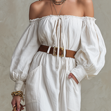 Elegant Off-The-Shoulder Linen Midi Dress