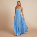 Women's Wedding Guest Pleated Halter Maxi Dress