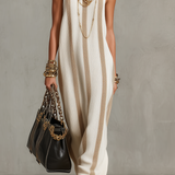 Refined Neutral Striped Knit Maxi Dress