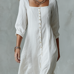 Timeless Square-Neck Linen Button-Front Maxi Dress