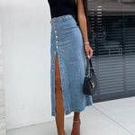 Margovil Button Down Slit Midi Denim Skirt