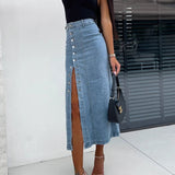 Margovil Button Down Slit Midi Denim Skirt