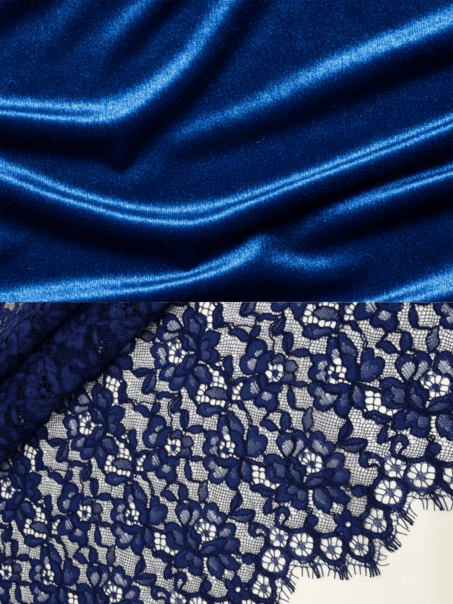 VESTIDO LARGO DE TERCIOPELO AZUL MARINO CON CUELLO ALTO Y ENCAJE - VALERINA MARBELLA