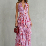 Belladina – Romantic rose cascade – Halter maxi dress