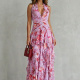 Belladina – Romantic rose cascade – Halter maxi dress