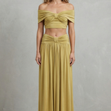 Ramona – Golden glow – Women’s Off-Shoulder Ruched Skirt Set