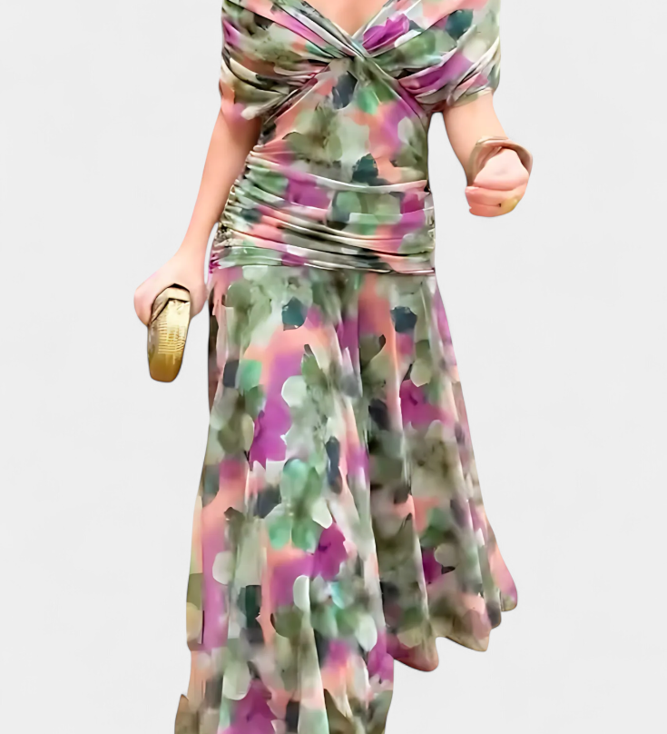 VESTIDO LARGO FLORAL CON ESCOTE EN V - VALERINA MARBELLA