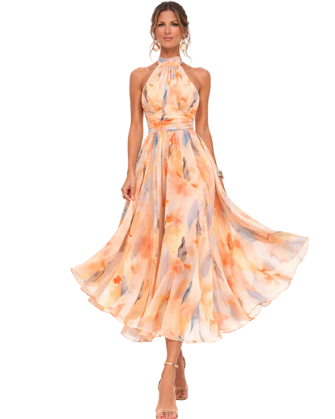 Aurora | Abito con Collo Halter e Stampa Acquerello