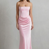 Evelisse – Sculpted satin drape – Strapless corset maxi dress