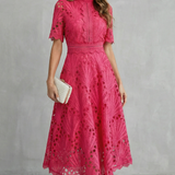 Charlisse – Ornate lace refinement – High-neck midi dress