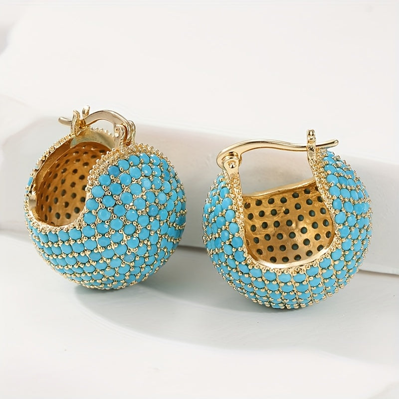 PENDIENTES CLÁSICO RÉTRO STYLE ORO TURQUESA BOMBÉ ARO