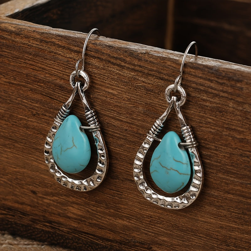PENDIENTES VINTAGE RÉTRO EAU GOTA STYLE TURQUESA COLGANTE