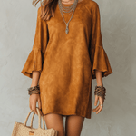 VESTIDO MINI DE ANTE COLOR CARAMELO ESTILO BOHEMIO - VALERINA MARBELLA