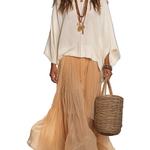 Bohemian Flow Ivory Blouse & Sand Pleated Maxi Skirt Set