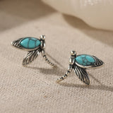 PENDIENTES VINTAGE TURQUESA LIBÉLULA PLATA PLAQUÉ CLOU OREILLE