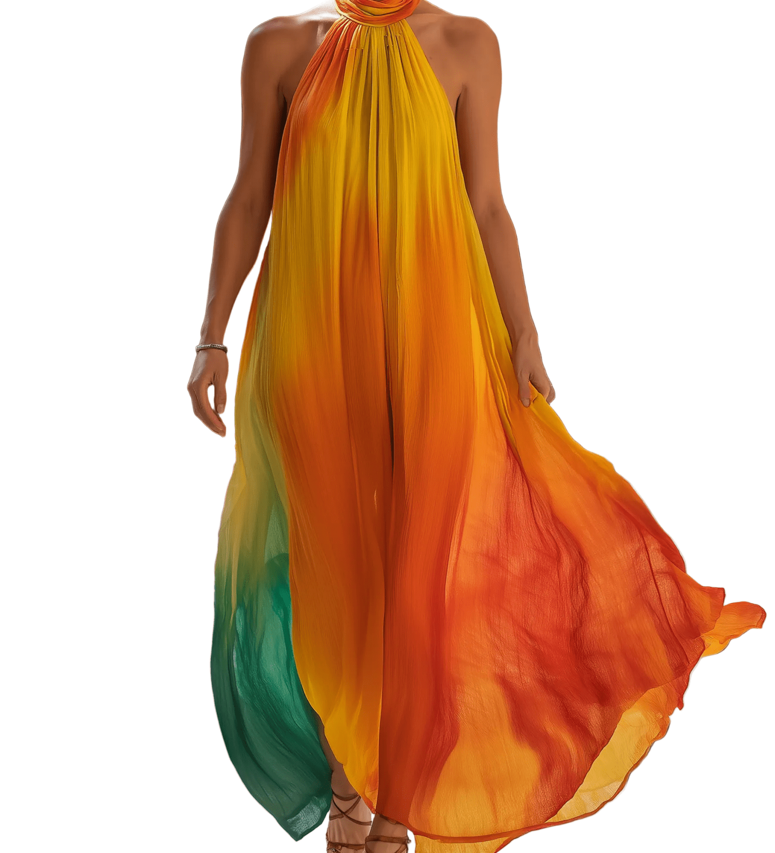 VESTIDO MAXI DE GASA LIGERA CON DEGRADADO ATARDECER - VALERINA MARBELLA