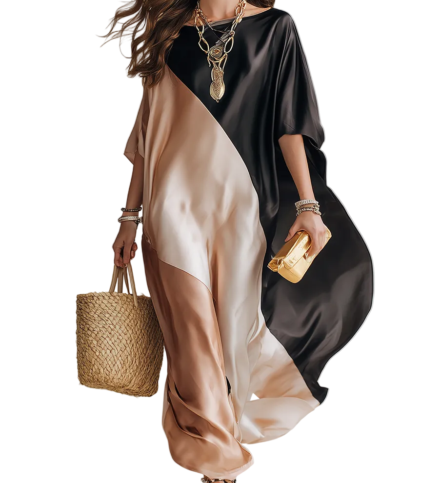 Sophisticated Color-blocked Loose-fitting Dress