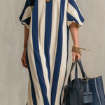 Statement Navy Stripe Cold-Shoulder Maxi Dress