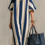 Statement Navy Stripe Cold-Shoulder Maxi Dress