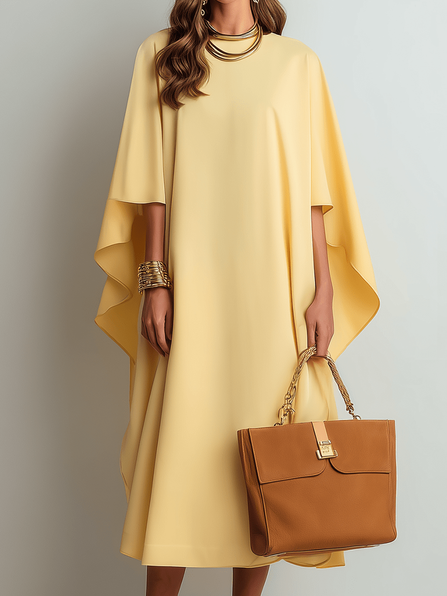 VESTIDO MIDI ELEGANTE CON CAPA DRAPEADA - VALERINA MARBELLA