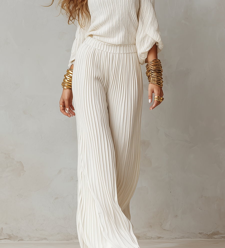 Boho Breeze Pleated Bardot Wide-Leg Jumpsuit