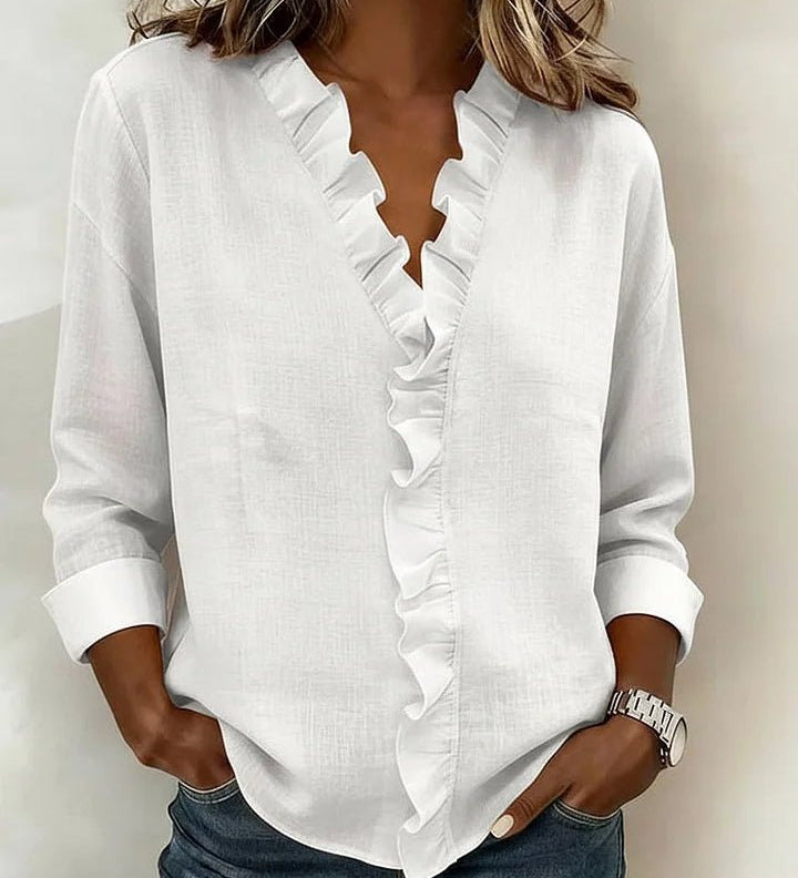 BLUSA CON ESCOTE EN V Y VOLANTES - VALERINA MARBELLA