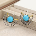 PENDIENTES BOHEMIO TURQUESA PLAQUÉ ORO ÉVENTAIL FORME AJOURÉ CROCHET