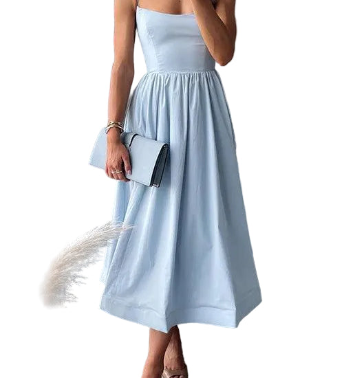Spaghetti Strap Waisted A-line Midi Dress